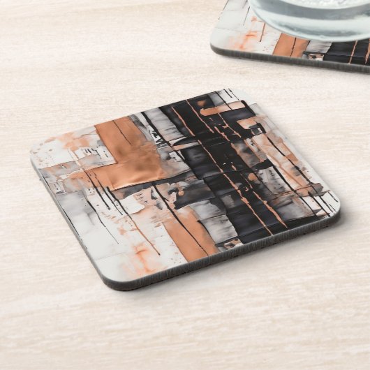 Abstraktes cooles Schwarz-, Silber- und Kupfertrop Getränkeuntersetzer (Linke Seite)