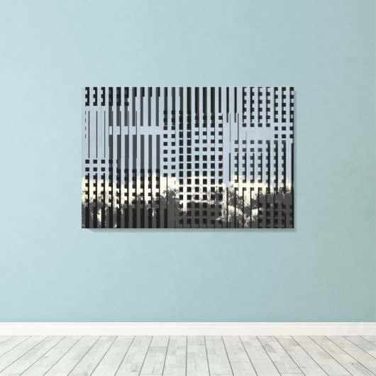 Abstraktes Creme-, Aquamarin- und Schwarzstreifen- Leinwanddruck (Insitu (Holzboden))