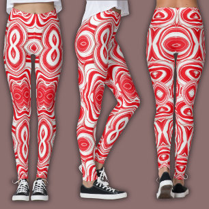 Abstraktes Cyber-Muster Hypnotisches Rot/Weiß Leggings