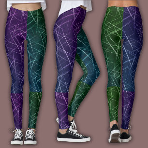 Abstraktes Cyber-Muster Lila- und Smaragd-Gitter Leggings