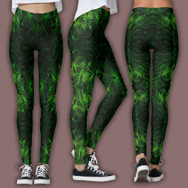 Abstraktes Cyber-Muster | Schwarz und Limette-Plas Leggings