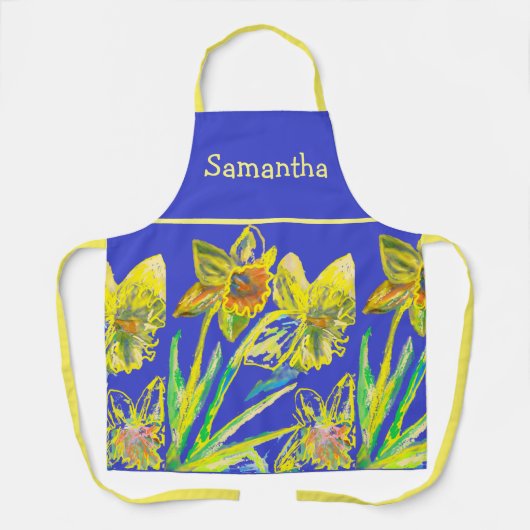 Abstraktes Daffodin Wasserfarbe Gelbe Blume Blau Schürze (Vorderseite)