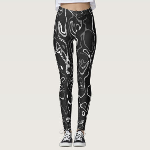 Abstraktes Damast-Wirbelmuster in Schwarzweiß kühl Leggings