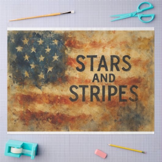 Abstraktes Dekoupage von US Flagge Seidenpapier (Basteln)