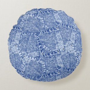Abstraktes Denim-Taschen-Muster Nahtloses Muster Rundes Kissen