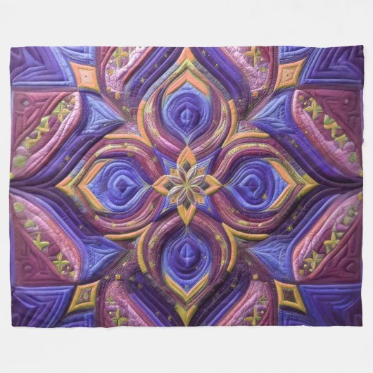 Abstraktes Design aus gequiltem Blau und Plum Fleecedecke (Vorderseite (Horizontal))