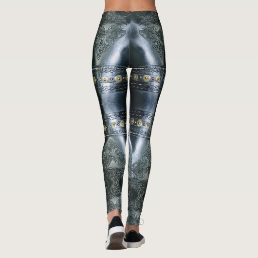 Abstraktes Design aus schwarzem Leder Leggings (Rückseite)