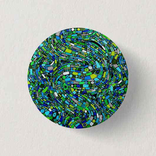 Abstraktes Design Blaue Grüne Wellen Formen Button (Vorderseite)