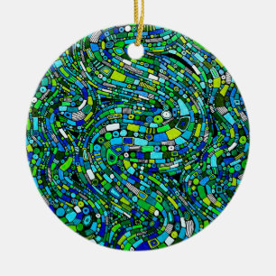 Abstraktes Design Blaue Grüne Wellen Formen Keramik Ornament