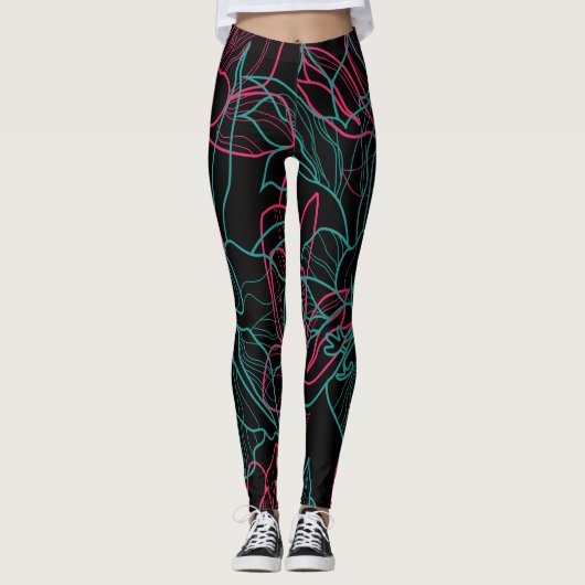 Abstraktes Design der Blumenlinie Leggings (Vorderseite)