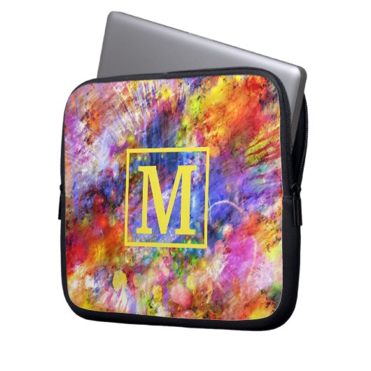 Abstraktes Design der Gold Monogram Laptopschutzhülle (Vorderseite Links)