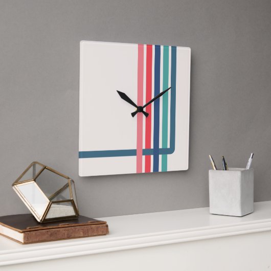 Abstraktes Design der Retro-Streifen Quadratische Wanduhr (Büro)