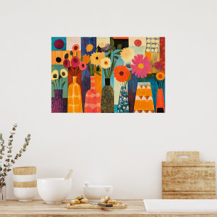 Abstraktes Design farbenfrohe Blumen Poster
