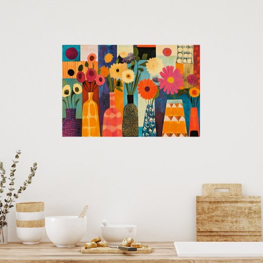 Abstraktes Design farbenfrohe Blumen Poster (Küche)