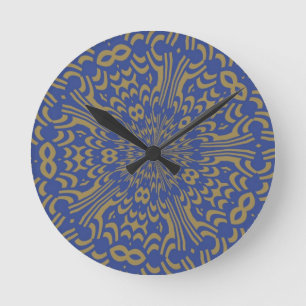 Abstraktes Design für Blau und Gold Runde Wanduhr