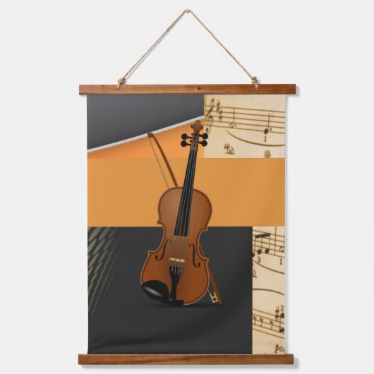 Abstraktes Design für Violinmusik Wandteppich Mit Holzrahmen (Vorderseite)
