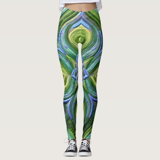 Abstraktes Design in grün gestrichen Leggings (Vorderseite)