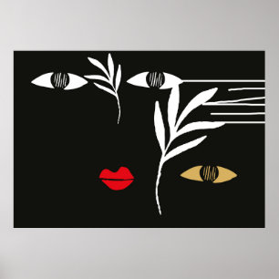 Abstraktes Design mit minimalem weiblichen Gesicht Poster