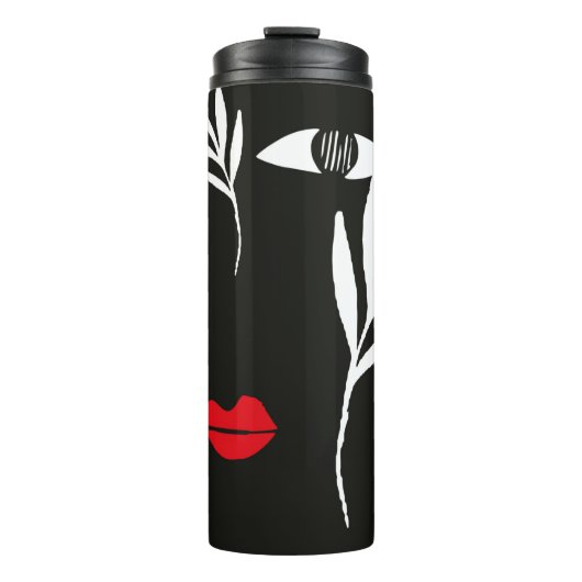 Abstraktes Design mit minimalem weiblichen Gesicht Thermosbecher (Vorderseite)