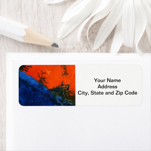 Abstraktes Design Rückadressschild, Sumpffeuer. (Insitu)