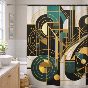 Abstraktes Design Schwarz Grau Gold Türkis Duschvorhang