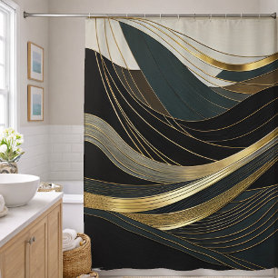 Abstraktes Design Schwarz Grau Weiß Gold Duschvorhang