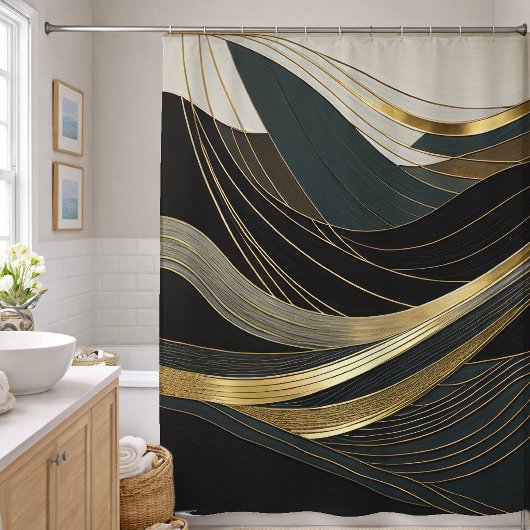 Abstraktes Design Schwarz Grau Weiß Gold Duschvorhang