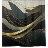 Abstraktes Design Schwarz Grau Weiß Gold Duschvorhang (Vorderseite)