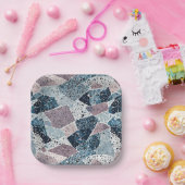 Abstraktes Design von Blue und Mauve Terrazzo Pappteller (Party)