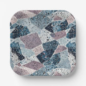 Abstraktes Design von Blue und Mauve Terrazzo Pappteller (Vorderseite)