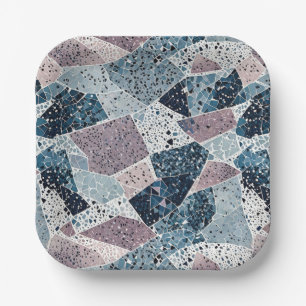 Abstraktes Design von Blue und Mauve Terrazzo Pappteller