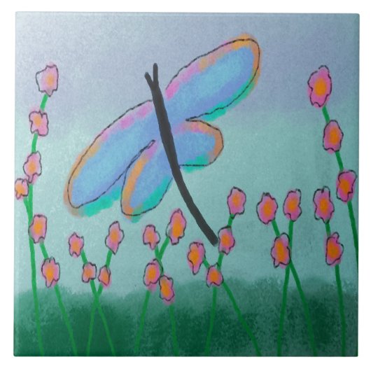 Abstraktes digitales Bild mit blauem Libellen Fliese (Vorderseite)