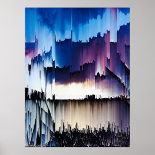 Abstraktes digitales Glitch-Sonnenuntergang Poster