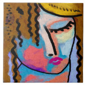 Abstraktes digitales Portrait einer Frau Fliese (Vorderseite)