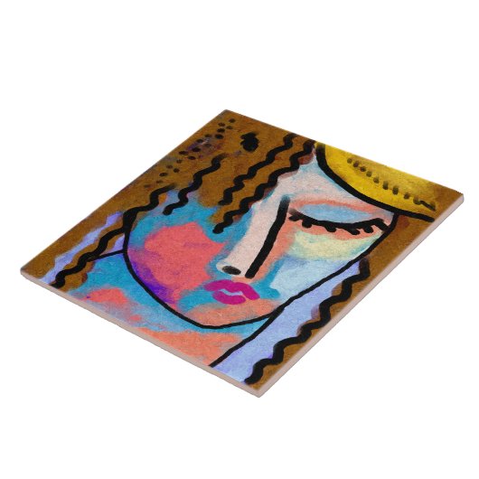 Abstraktes digitales Portrait einer Frau Fliese (Seite)