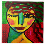 Abstraktes digitales Portrait einer Frau Fliese (Vorderseite)