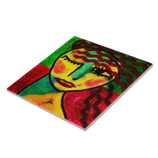 Abstraktes digitales Portrait einer Frau Fliese (Seite)