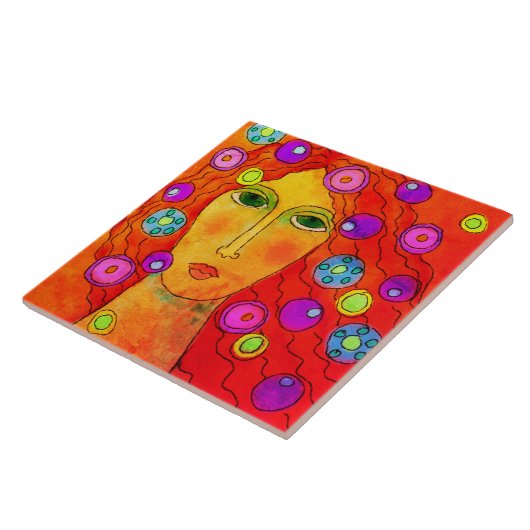 Abstraktes digitales Portrait einer Frau Fliese (Seite)