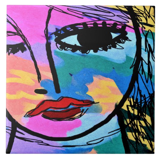 Abstraktes digitales Portrait einer Frau Fliese (Vorderseite)