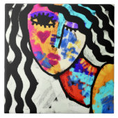 Abstraktes digitales Portrait einer Frau gewartet Fliese (Vorderseite)