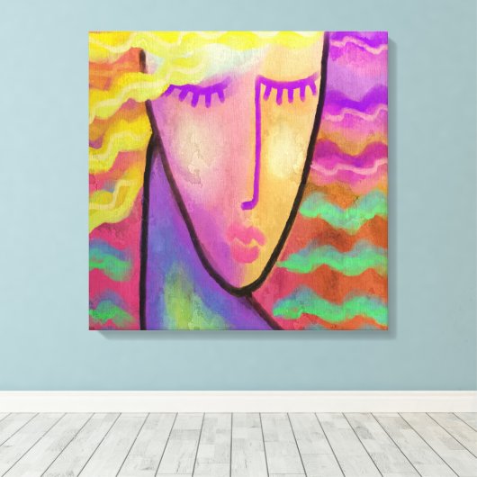 Abstraktes Digitalportrait einer Blondine Leinwanddruck (Insitu (Holzboden))