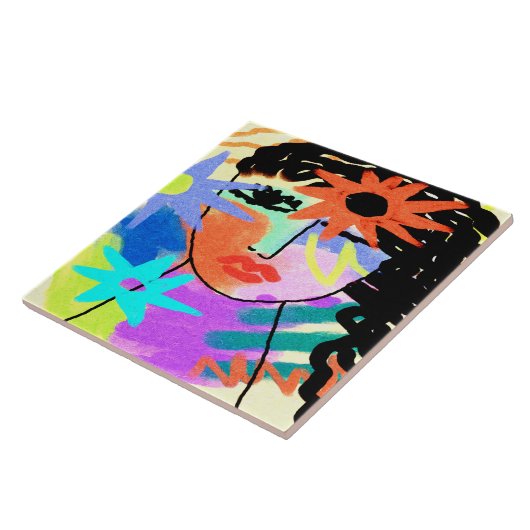 Abstraktes Digitalporträt einer Frau Fliese (Seite)