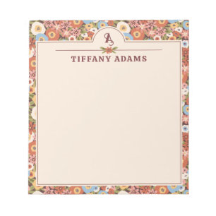Abstraktes Ditsy-Blumen-Retro-Monogramm Notizblock