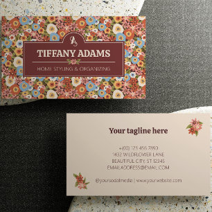 Abstraktes Ditsy-Blumen-Retro-Monogramm Visitenkarte