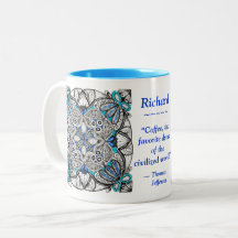 Abstraktes Doodle mit Blau und Jefferson-Zitat-Mug