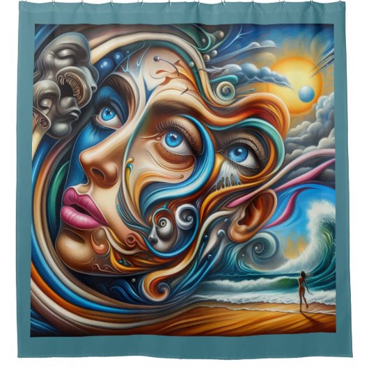 Abstraktes Dreamscape Ozean Ruhe und kosmisches Wu Duschvorhang (Vorderseite)