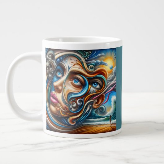 Abstraktes Dreamscape Ozean Ruhe und kosmisches Wu Jumbo-Tasse (Links)