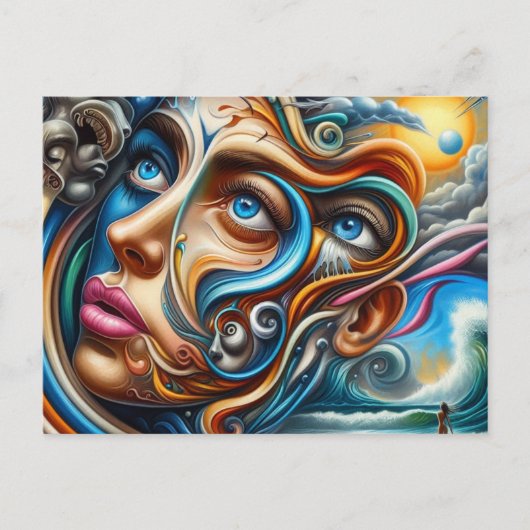 Abstraktes Dreamscape Ozean Ruhe und kosmisches Wu Postkarte (Vorderseite)