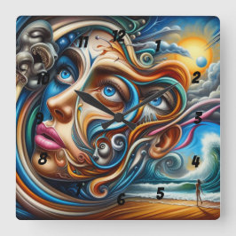 Abstraktes Dreamscape Ozean Ruhe und kosmisches Wu Quadratische Wanduhr