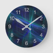 Abstraktes dunkelblaues grünes Nebel-Fraktal Runde Wanduhr (Vorderseite)